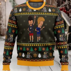 Beavis and Butthead Rock On Ugly Christmas Sweater
