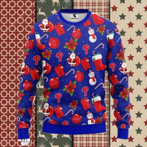 Blue Philadelphia Phillies Ornaments Christmas Ugly Sweater