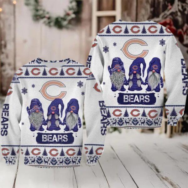 Christmas Gnomes Chicago Bears Ugly Sweater Christmas 3D Sweater Moderntees