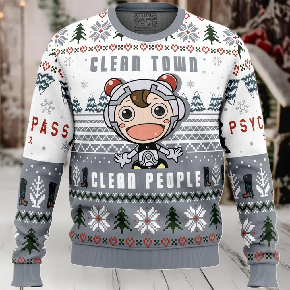 Clean Town Clean People Psycho Pass Ugly Christmas Sweater Clean Town Clean People Psycho Pass Ugly Christmas Sweater