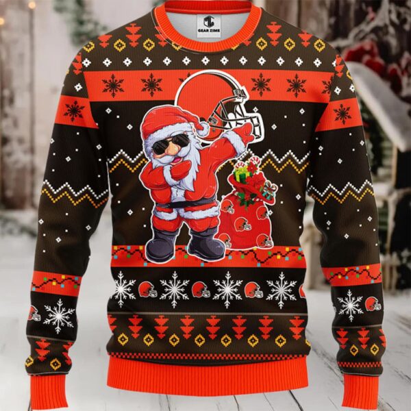 Cleveland Browns Dabbing Santa Claus Christmas Ugly Sweater Moderntees