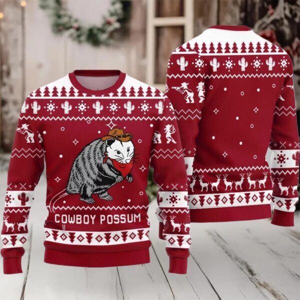 Cowboy Possum Ugly Sweater 2025 Christmas
