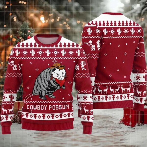 Cowboy Possum Ugly Sweater 2025 Christmas