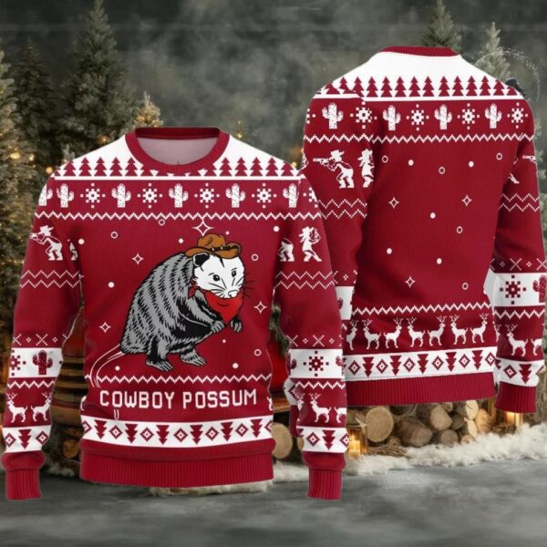 Cowboy Possum Ugly Sweater 2025 Christmas