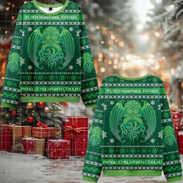 Cultists R’lyeh Wgah’Bagl Fhtagn Ph’nglui Mgw’nafh Cthulhu Ugly Sweater 2025 Christmas