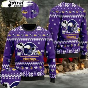 Cute The Snoopy Show Football Helmet 3D Minnesota Vikings Ugly Sweater Moderntees