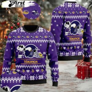 Cute The Snoopy Show Football Helmet 3D Minnesota Vikings Ugly Sweater Moderntees