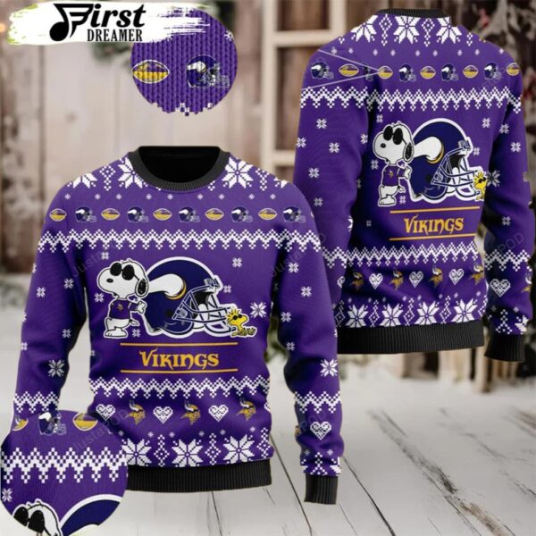 Cute The Snoopy Show Football Helmet 3D Minnesota Vikings Ugly Sweater Moderntees