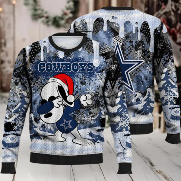 Dallas Cowboys Ugly Sweater, Snoopy Dabbing The Peanuts Ugly Christmas Sweater 3D, Presents For Christmas Moderntees
