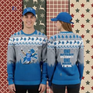 Detroit Lions Aidan Hutchinson One Pride Blue Xmas Party Ugly Sweater