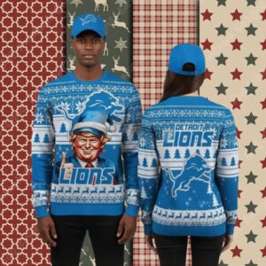 Detroit Lions Donald Trump Blue Cool Christmas Ugly Sweater