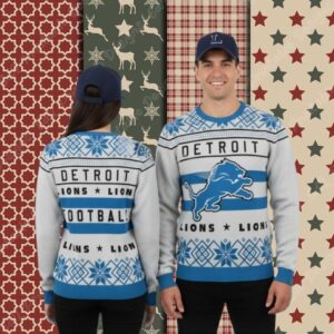 Detroit Lions Football Grey Blue Best Xmas Ugly Sweater