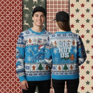 Detroit Lions Gingerbread They Net Like Us Blue Womens Xmas Ugly Sweater