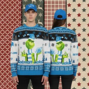 Detroit Lions Grinch Fan Blue Christmas Vacation Ugly Sweater