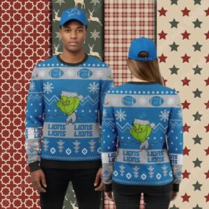 Detroit Lions Grinch Stole Blue Cheap Christmas Ugly Sweater