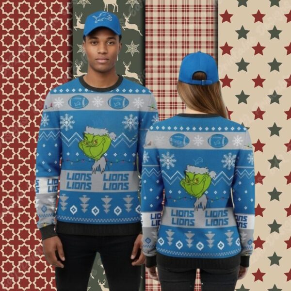 Detroit Lions Grinch Stole Blue Cheap Christmas Ugly Sweater