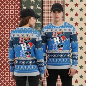 Detroit Lions Ho Ho Ho Mickey Mouse Blue Ladies Christmas Ugly Sweater