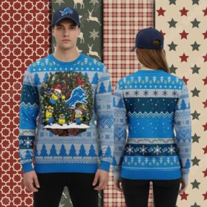 Detroit Lions Minion Squad Blue Couples Christmas Ugly Sweater