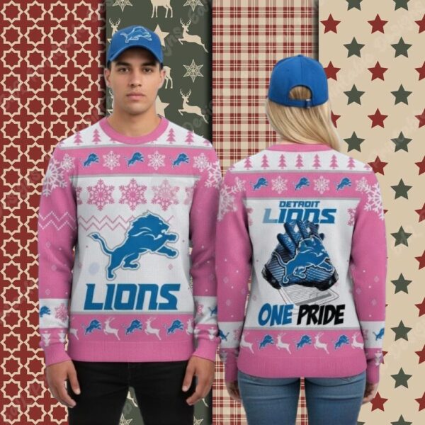 Detroit Lions One Pride Pink Funny Xmas Ugly Sweater