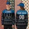 Detroit Lions Personalized Blue Couples Christmas Ugly Sweater