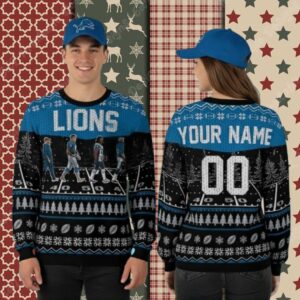 Detroit Lions Personalized Game Day Black Best Christmas Ugly Sweater
