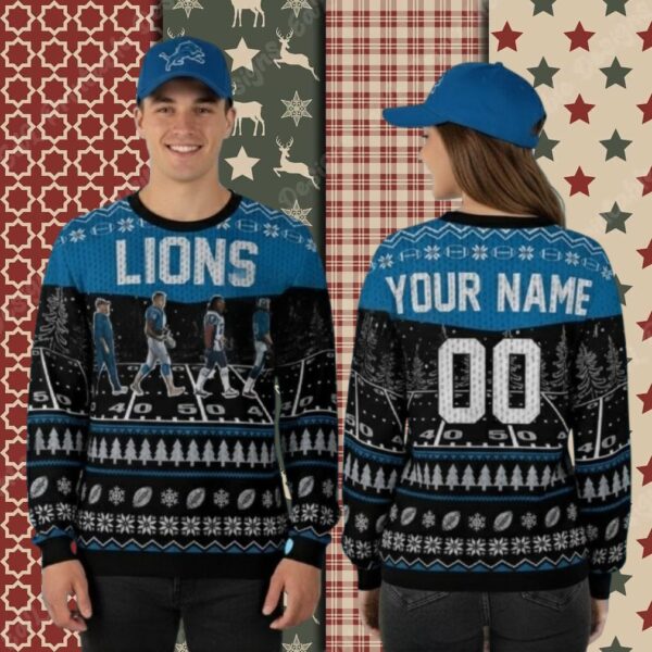 Detroit Lions Personalized Game Day Black Best Christmas Ugly Sweater