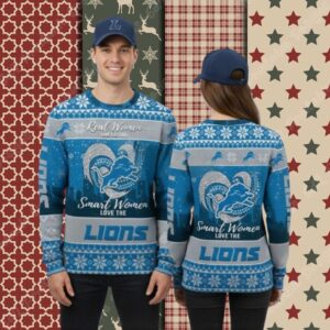 Detroit Lions Real Women Love Football Blue Xmas Party Ugly Sweater