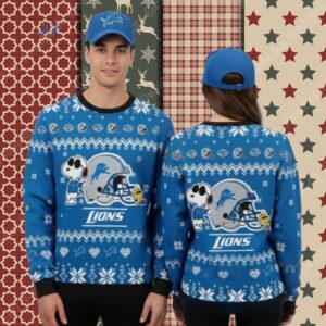 Detroit Lions Snoopy Woodstock Blue Womens Christmas Ugly Sweater