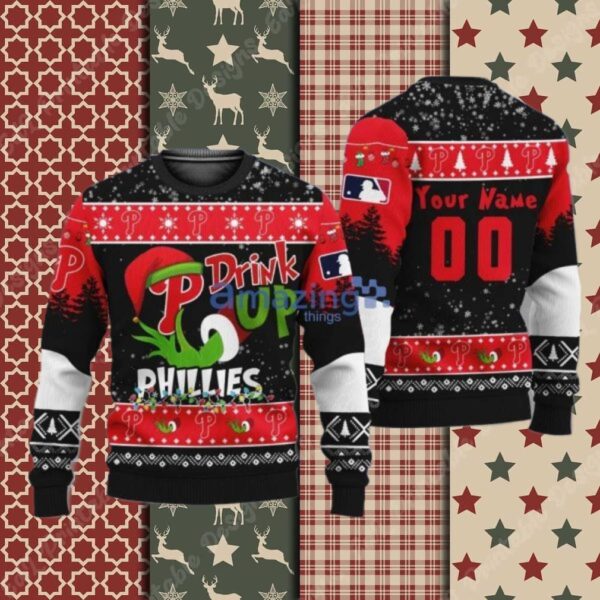Drink Up Grinch Philadelphia Phillies Ugly Christmas Sweater