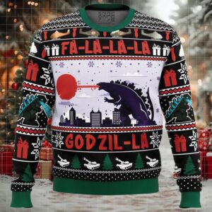 FaLaLaLa Godzil La Godzilla Ugly Christmas Sweater