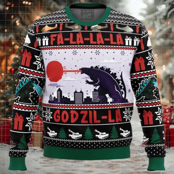 FaLaLaLa Godzil La Godzilla Ugly Christmas Sweater
