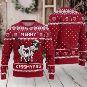 Funny Cow Merry Kissmyass Ugly Sweater Christmas