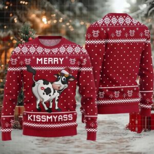 Funny Cow Merry Kissmyass Ugly Sweater Christmas