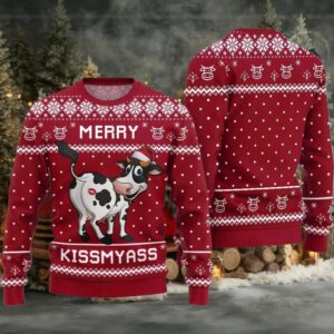 Funny Cow Merry Kissmyass Ugly Sweater Christmas