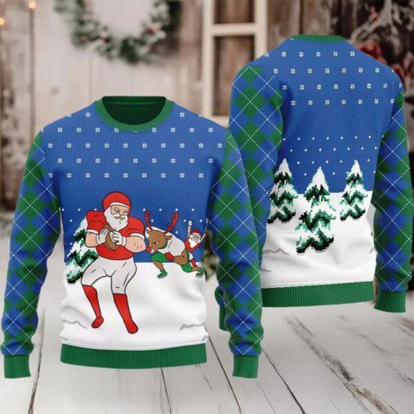 Funny Santa Football Ugly Sweater 2025 Christmas
