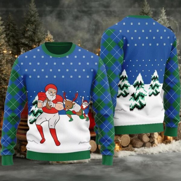 Funny Santa Football Ugly Sweater 2025 Christmas