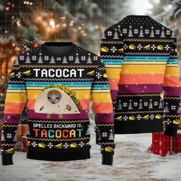 Funny Spelled Backward Is TacoCat Ugly Sweater 2025 Christmas