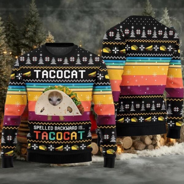 Funny Spelled Backward Is TacoCat Ugly Sweater 2025 Christmas