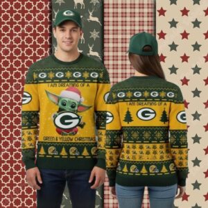 Green Bay Packers Baby Yoda Claus Yellow Mens Christmas Ugly Sweater