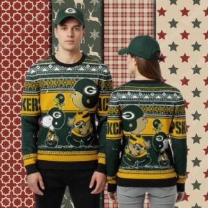 Green Bay Packers Charlie Brown Snoopy Mens Christmas Ugly Sweater