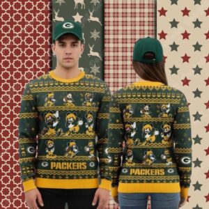 Green Bay Packers Disney Mickey Player Yellow Big Tall Christmas Ugly Sweater
