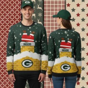 Green Bay Packers Funny Santa Claus Chymney Cheap Christmas Ugly Sweater