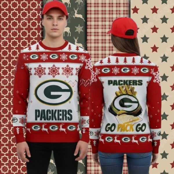 Green Bay Packers Go Pack Go Red Cute Christmas Ugly Sweater