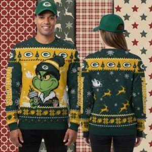 Green Bay Packers Grinch Coffee Yellow Womens Christmas Ugly Sweater