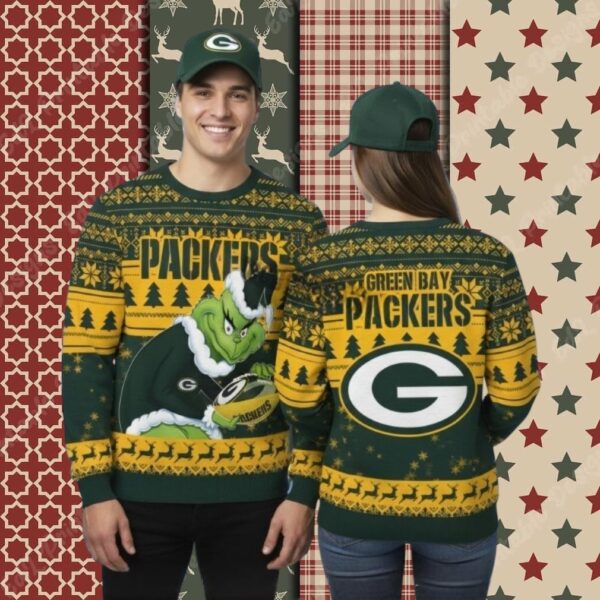 Green Bay Packers Grinch Stole Ball Yellow Cheap Christmas Ugly Sweater