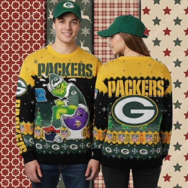 Green Bay Packers Grinch Viking Mens Christmas Ugly Sweater