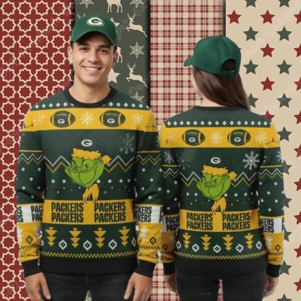 Green Bay Packers Grinch Xmas Yellow Funny Christmas Ugly Sweater