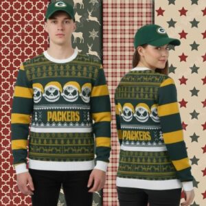 Green Bay Packers Jack Skellington Horror Couples Christmas Ugly Sweater