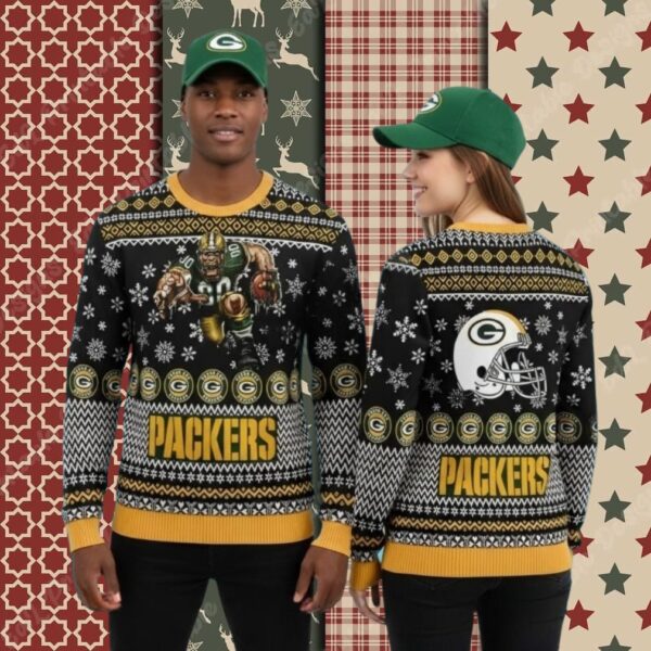 Green Bay Packers Mascot Yellow Womens Christmas Ugly Sweater