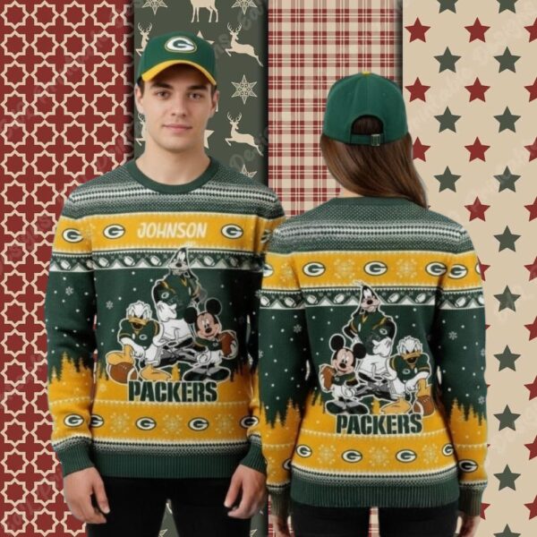 Green Bay Packers Personalized Disney Characters Vintage Christmas Ugly Sweater